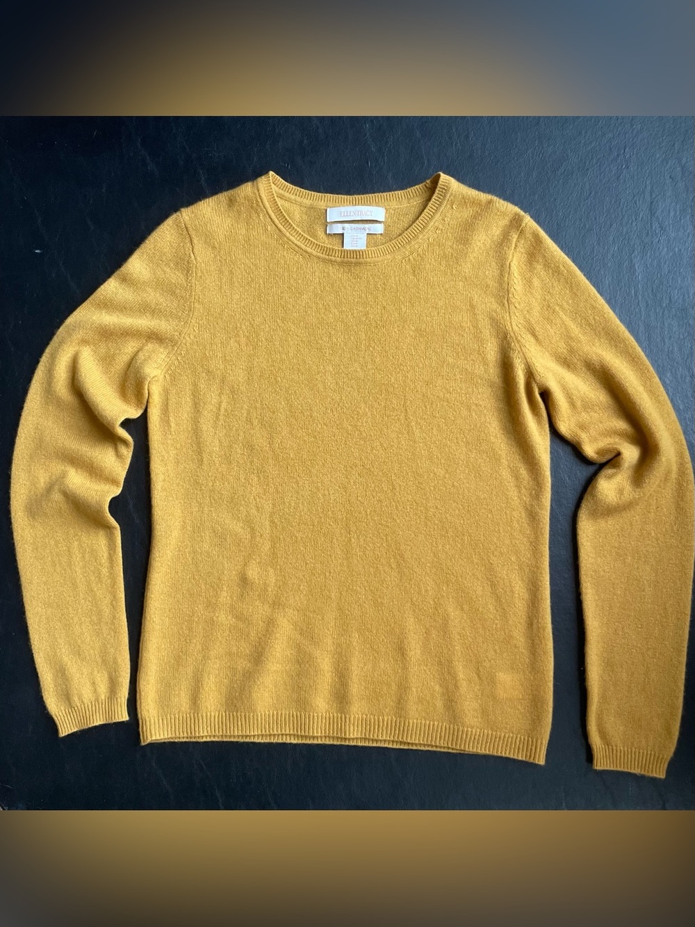 Ellen Tracy Mustard Yellow Cashmere Crewneck Sweater